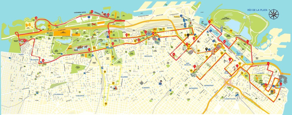 mapa de ônibus amarelo e vermelho buenos aires