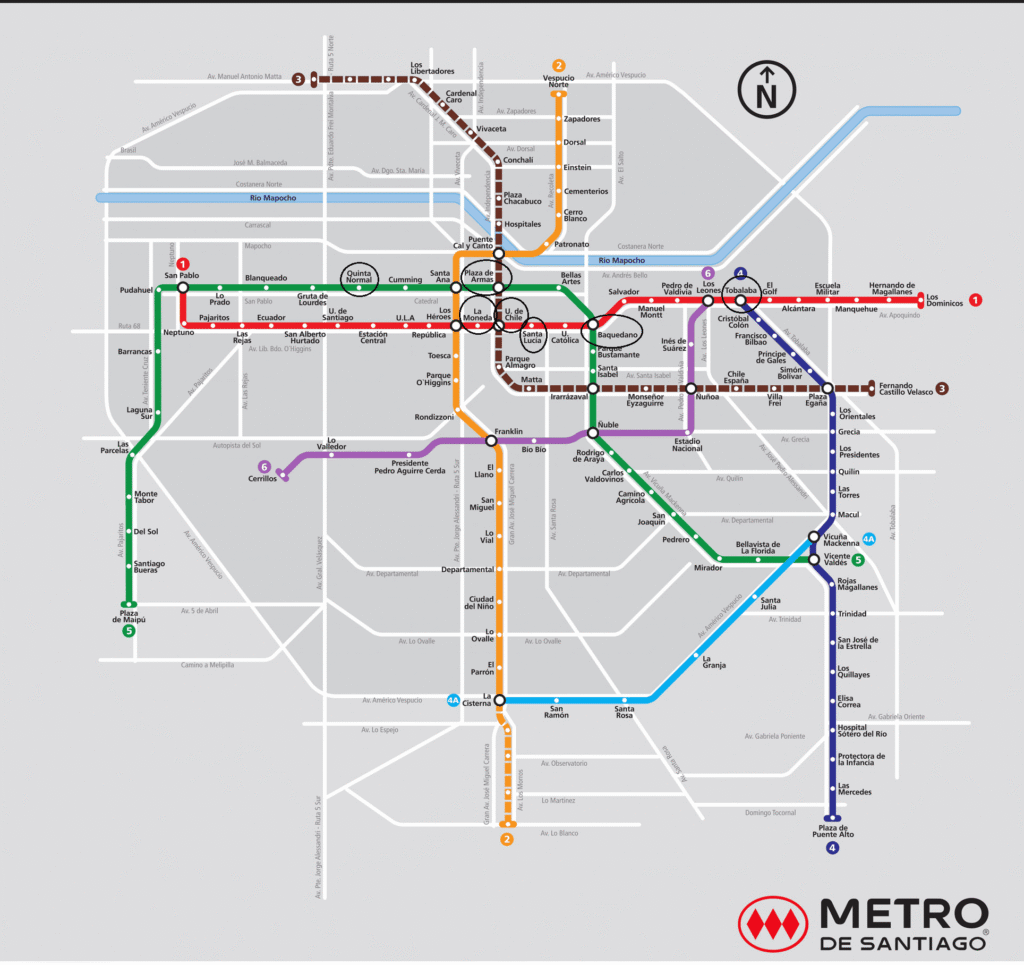 mapa do metrô em Santiago do Chile